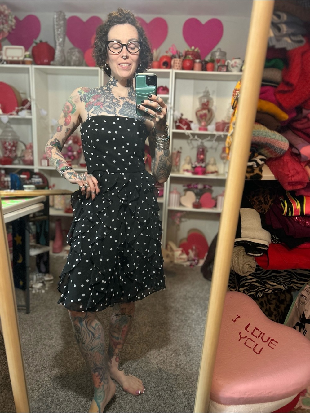 White House Black Market Strapless Black Polka Dot Ruffle Dress Size 2